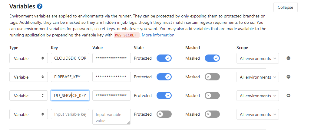 Example CI/CD variable